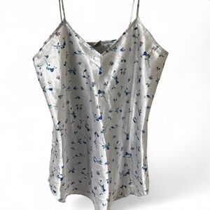 Floral Satin Chemise and Robe Set in Light Blue